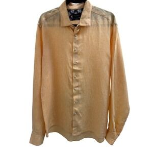 Sand Copenhagen Button Up Shirt Mens 44 17.5 Orange Linen Modern Fit Old Money